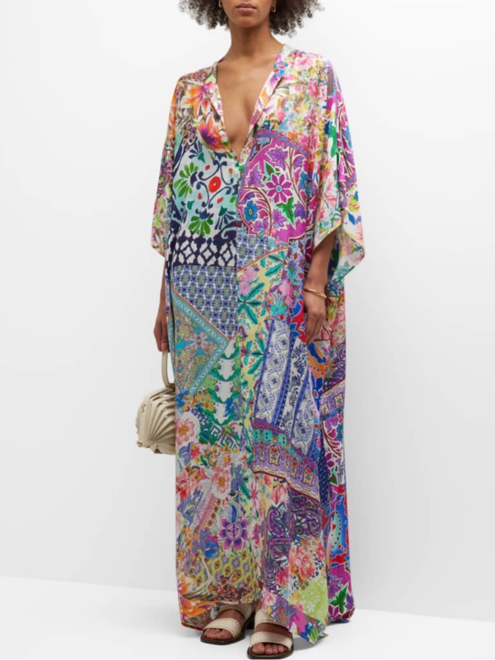 JOHNNY WAS Loci Patchwork Kaftan Coverup - Picture 2 of 9